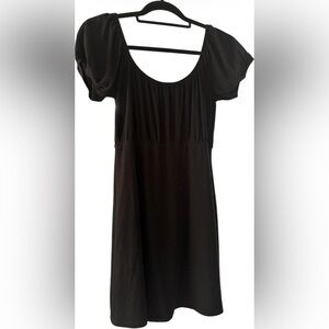 Lulu's Black Scoop Neck Mini Dress with Puff Sleeves